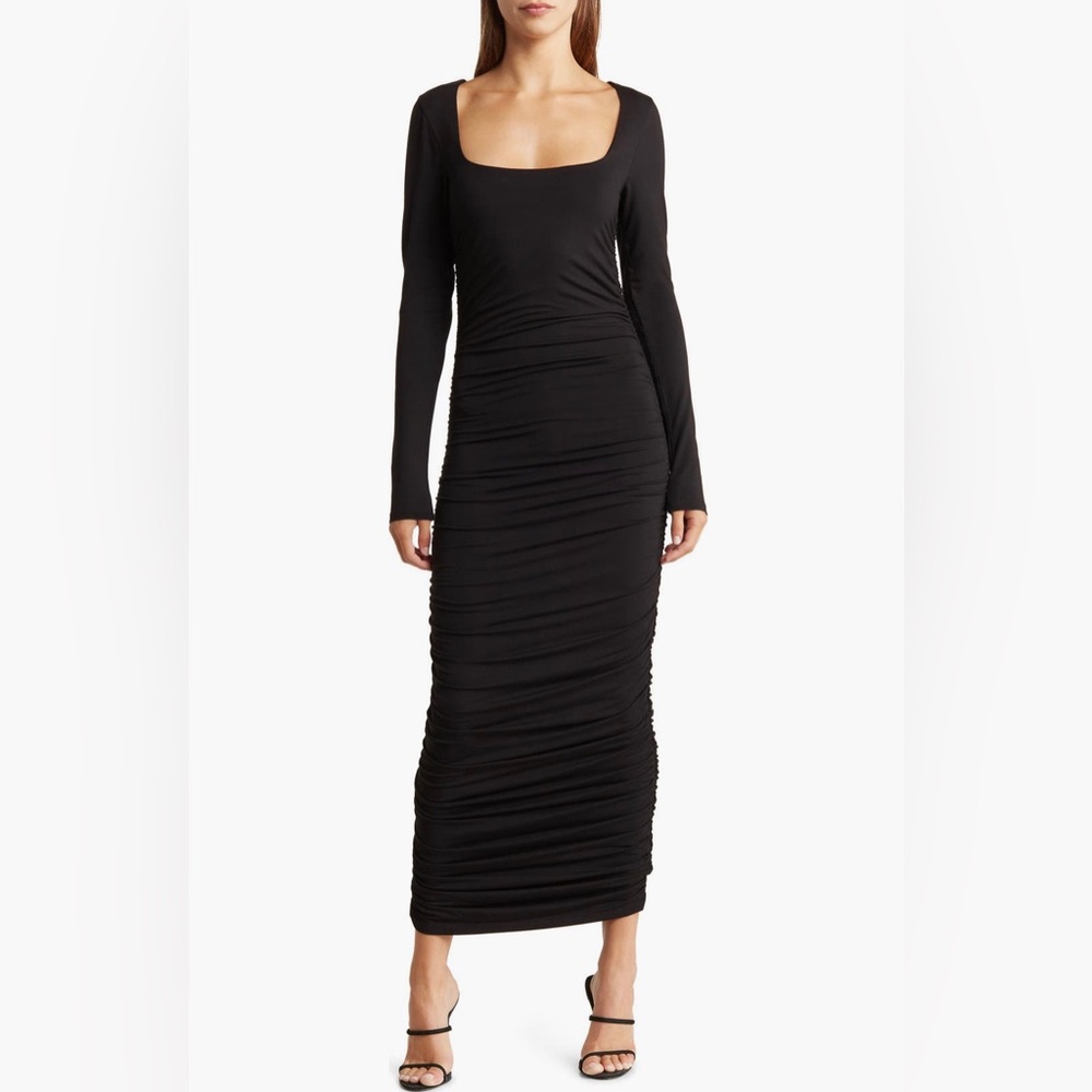 Good American Ruched Long Sleeve Maxi Dress